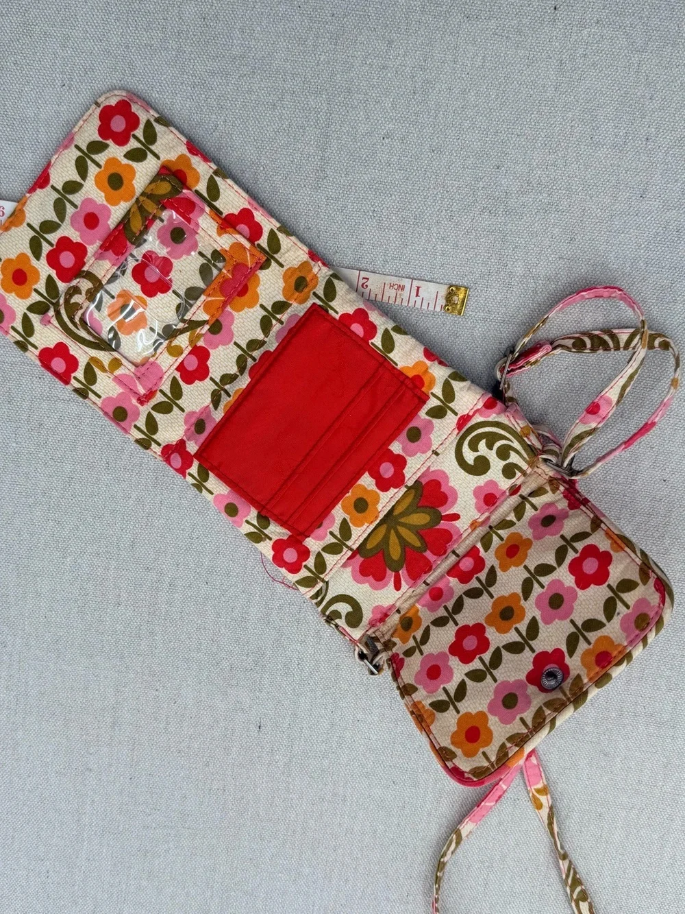 Vera Bradley Floral Crossbody Wallet Bag - Pink & Olive